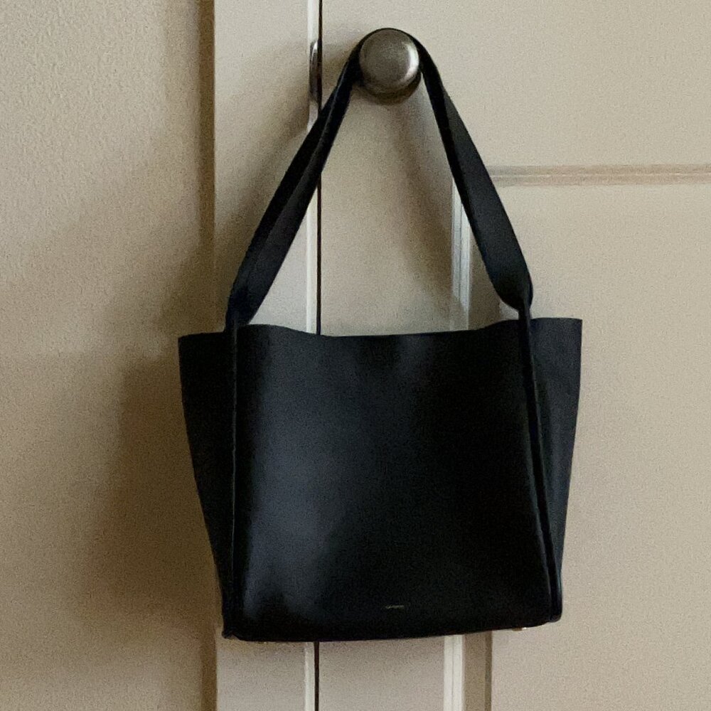Skagen Denmark Black All Leather Handbag Tote Bag Purse Quiet Luxury